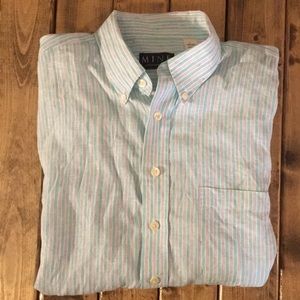 MINE - Linen Button Down - Large, Blue & White